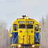 貨物車を牽引するアラスカ鉄道のディーゼル機関車