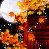 満月紅葉歌 千本鳥居の夜 秋 和風 幻想壁紙