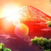 迎春赤富士赤 橙 和風 幻想壁紙