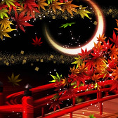 月夜ノ幻想 紅葉橋 赤 橙 和風 幻想壁紙